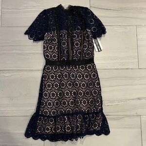 Design Lab Lord and Taylor Woman’s Navy Blue Lace Dress
